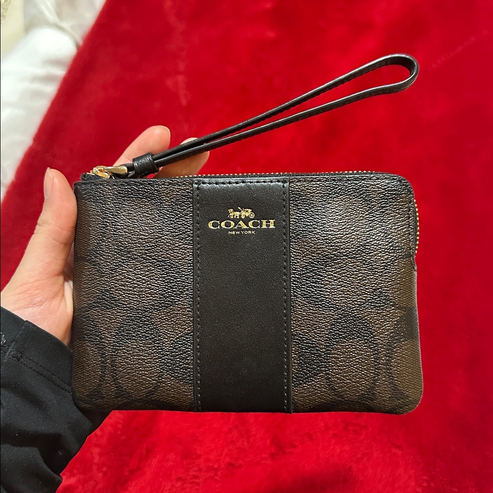 Coach Black and Brown Leather Wristlet